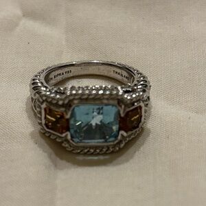 Judith Ripka Silver Ring with Aquamarine and Topaz Accents